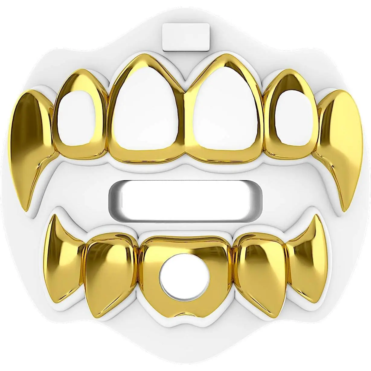 Football Mouthguards - 3D Chrome Grillz Sports Mouthpiece, Medical Grade Silicone, Perfect Fit for Adults & Youth, Chrome White/Gold Mouth Guard Accessory, Compatible With Braces, Dental Protection, 3D Grillz - Chrome Black/Silver