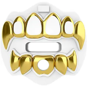 Football Mouth Guard - 3D Chrome Grillz Football Mouthpiece, Fits Adult & Youth, Mouth Guard Accessories (3D Grillz - Chrome White/Gold)