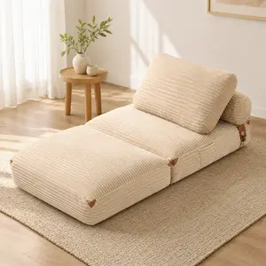 POUUIN 3-in-1 Convertible Sleeper Sofa, Ultra-Soft Corduroy Upholstered Sofa Couch, No-Assembly Memory Foam Floor Lounge Chair for Small Spaces