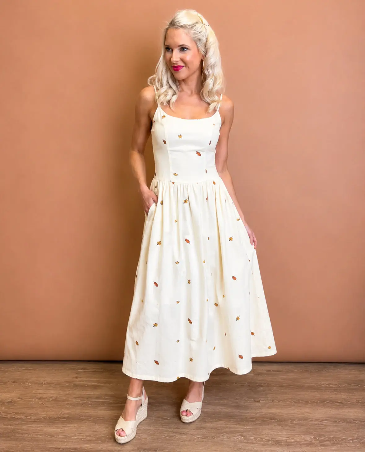 Autumn Leaf Embroidered Maxi Dress