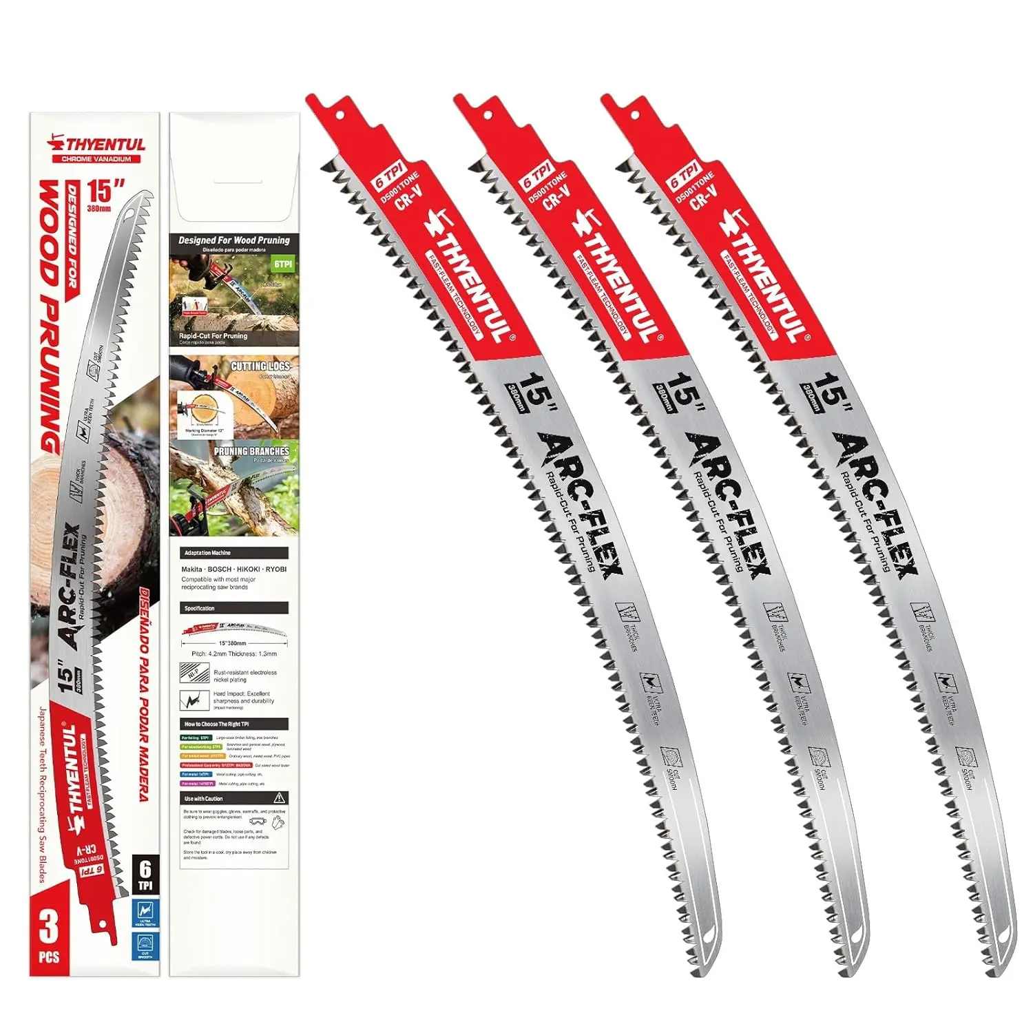 Japanese Teeth Reciprocating Saw Blade 15 Inch, Arc Edge sawzall Pruning Blades 6TPI for Tree Trimming, Wood Cutting,Teeth,Fast Cutting Branch Saw Blades,3 Pack