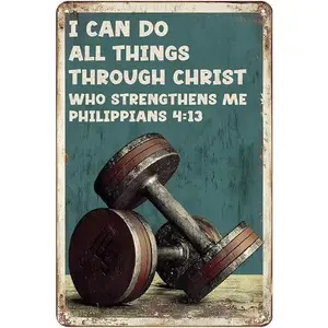 Gym Metal Tin Motivational Sign I Can Do All Things Through Christ Vintage Metal Retro Workout Signs Decor Fitness Inspirational Posters For Home Gym Wall Art 8x12inch