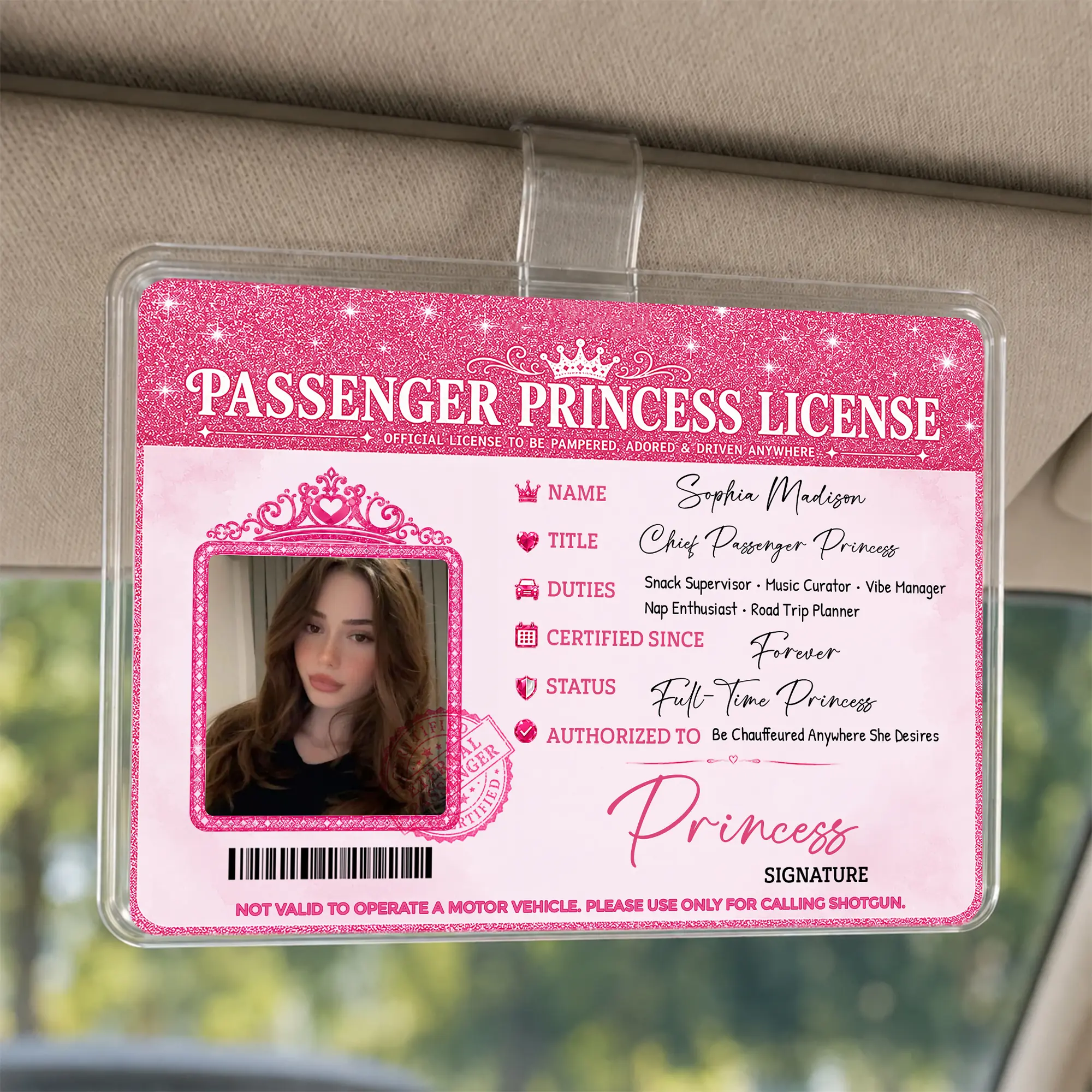 Custom Passenger Princess License Car Visor Clip, Luxury Photo Visor Clip, Passenger Seart Gift For Her, Girlfriend,Wife, Car Accessory Husband, Gift for Besties, Best Friend Gift