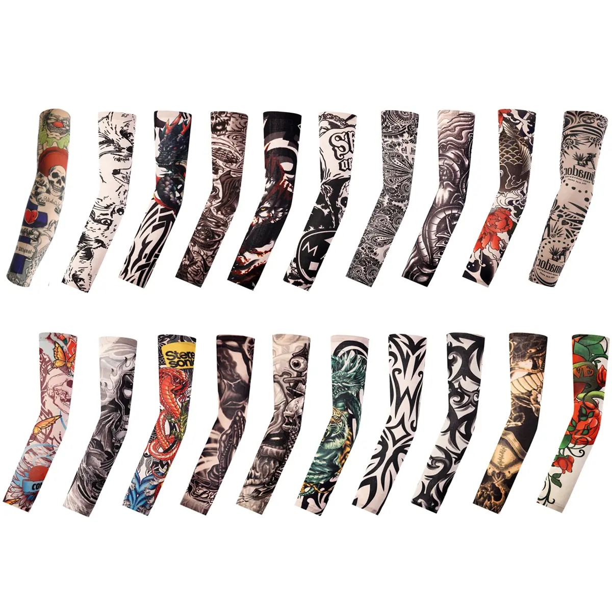 20PCS Tattoo Arm Sleeves Cover UV Sun Protection Ice Silk Fabric for Men Women Cycling Running Driving