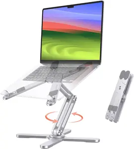 360 °   Rotating Laptop Stand Riser for Desk, Ergonomic Foldable Adjustable Height Angle Computer Stand for Collaborative Work, Easy Storage Fits Macbooks All Laptops Up to 16 Inches, Silver