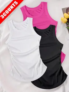 Women's Solid Color Racer Back Sports Tank Top, Breathable Quick Drying Sports Vest, Ladies Sportswear for Indoor Outdoor Wear, Hollow Back Activewear, Gym Performance Top