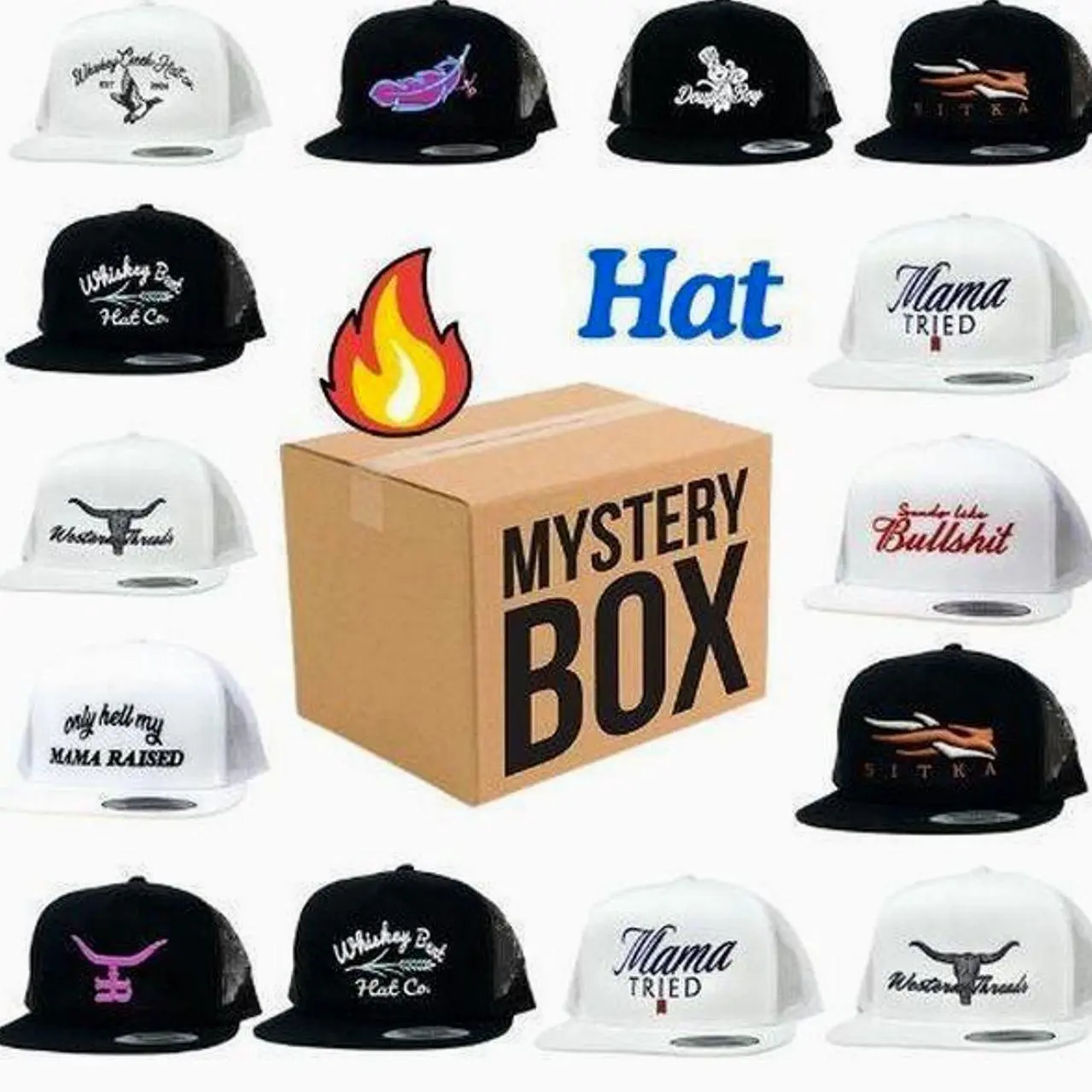 1 Hats Mystery Box Random Sent Snapback Mama Tried Happy, Whiskey Creek, Feathered Outlaw, Dough Boy, Standin On Business Trucker Hat Gift