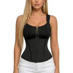 Waist Shapewear for Women with Bra Tummy Control Girdle Workout Shapewear Adjustable Shoulder Strap 17 Bones Support Hidden Zip Hooks Plain Fabric