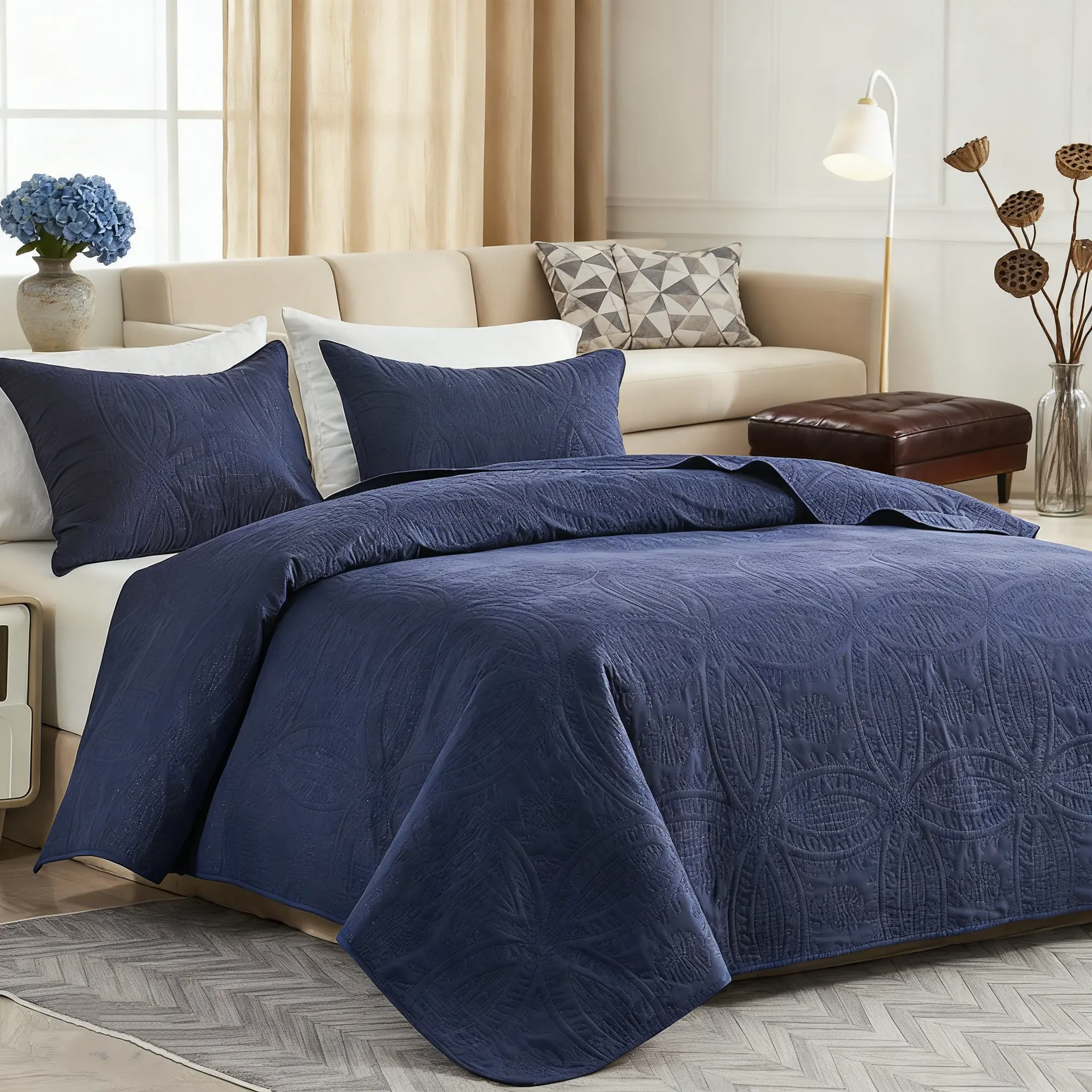 3pcs Quilt Set-Ultra-Soft Lightweight Bedspread, Modern Coin Pattern All-Season Coverlet with 1 Quilt&2 Pillow Shams