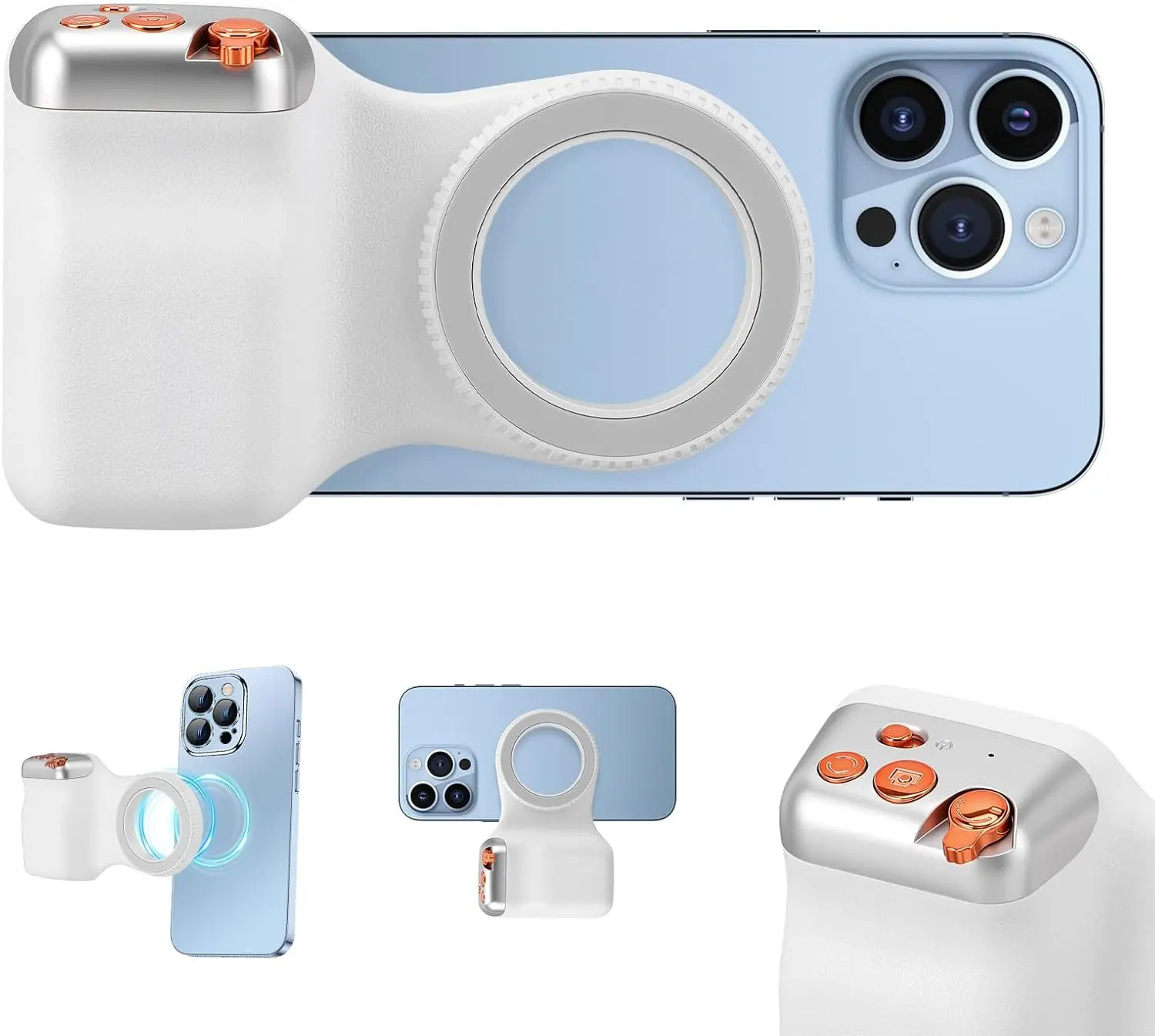 Portable Magnetic Smartphone Camera Grip Mount with Light - Detachable Wireless Button Shutter, Native Camera Compatibility, Ergonomic Handle & Stand for iPhone, Android, Content Creators, Streaming, Phone Accessories