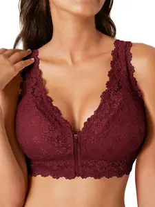 Women's Lace Bralette Underwear, Soft Breathable Design, Seamless Comfort, Adjustable Straps, Front Zipper, Removable Cotton Pads