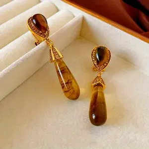 1 Pair Bohemian Vintage Teardrop Earrings with Faux Accents - Golden-Tone Metal Elegant Dangle Jewelry for Women, Versatile Fall Winter Party Jewelry & Valentine's Day Gift, Luxury Fashion Accessory, Sophisticated Accessory earring stack