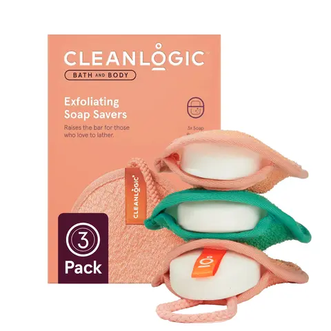 Cleanlogic Exfoliating Soap Saver – Reusable Textured Soap Pouch for Gentle Body Scrubbing & Longer-Lasting Bars (1 Pack / 3 Pack) Bath