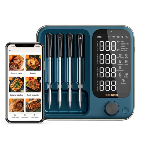 INKBIRD WiFi 5G & Bluetooth Kitchen Meat Thermometer with 4 Multi-Sensor Probes, NIST-Accredited Accuracy, HD VA LCD View, LED Display, IP67 Waterproof Probe, Kitchen Utensils, BBQ Accessories