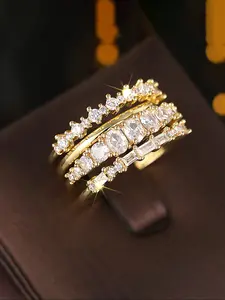 4 Pc/Set Shining Geometric Cubic Zirconia Rings Exquisite Fashion Jewelry Ring Suitable for Women Wedding Engagement Commitment Party Daily Clothing Decoration Accessories as Birthday Valentine's Day Gift for Girlfriend Anniversary Gifts