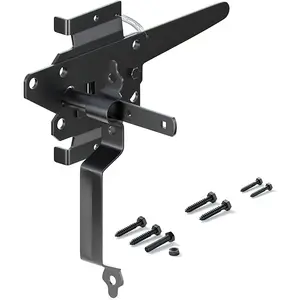 Heavy Duty Self Locking Gate Latch with 9" Handle for Pool Garden Wooden/Vinyl Fence, Black Safety Gate Hardware Kit (1, Black)