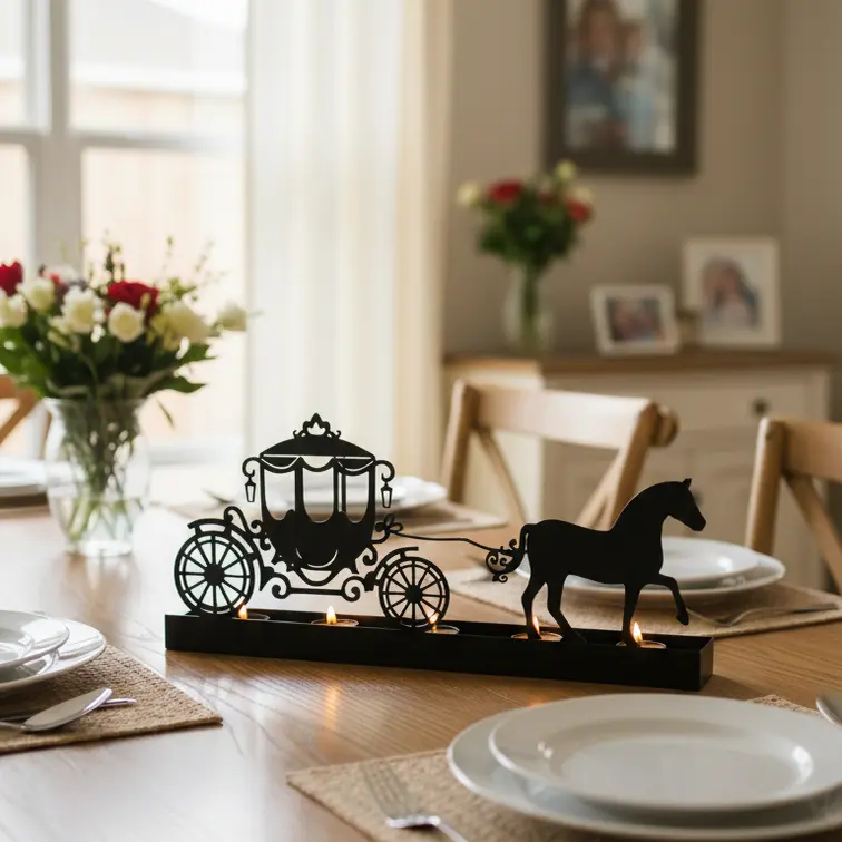 Vintage Horse Drawn Carriage Metal Iron Tealight Candle Holders, Fairy Tale Princess Coach Silhouette Candle Stand for Fireplace Mantel Coffee Table Shelf, Rustic Farmhouse Wedding Table Centerpiece Decor, Unique Gift for Valentine Birthday Christmas New