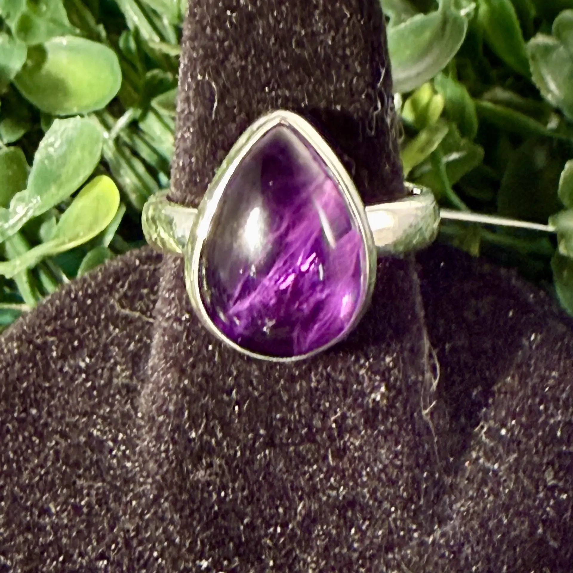 Amethyst Drop Single Band Sterling Silver Ring, Size 6 - Crafted for Balance, Calming the Mind, and Connection to Earth's Energy, Unisex