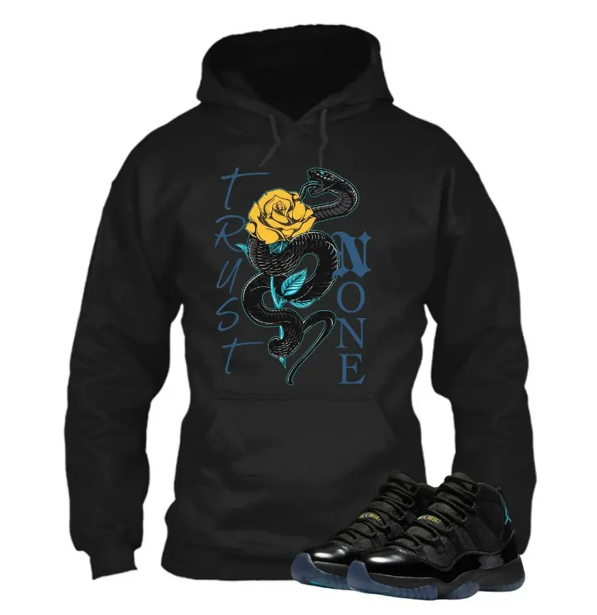 Gamma Blue 11s Hoodie, Black Hoodie to Match 11 Gamma Blue Sneaker, Gamma 11s Outfit, Streetwear, Menswear Top, Gift For Sneakerhead