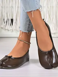 Women's Split-Toe Loafer Flats - Rounded Toe Box, Vintage-Inspired Slip-On Casual Rubber Shoes, Footwear, Walking Shoes