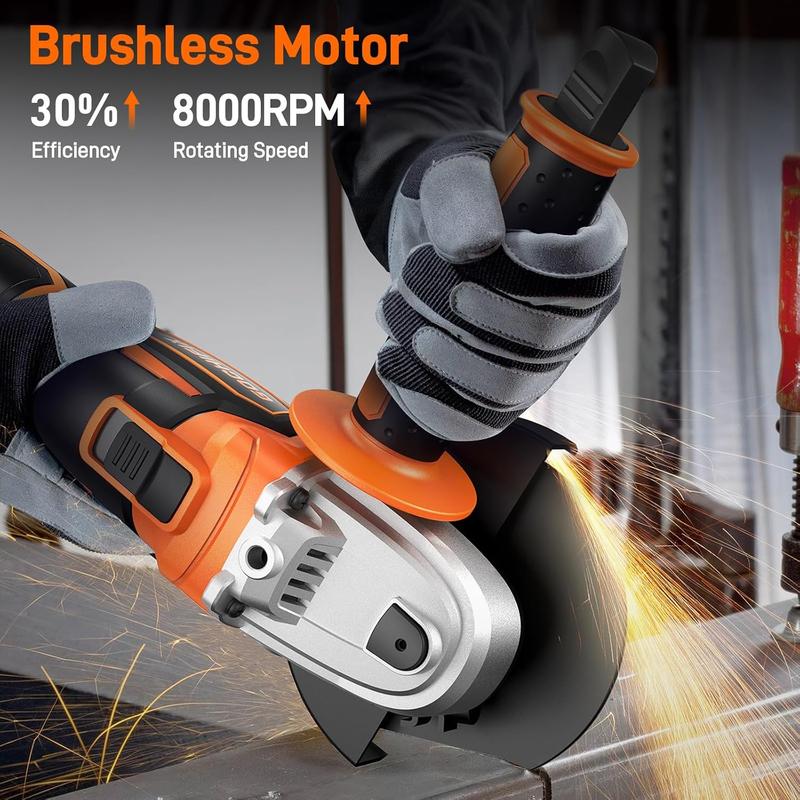 Cordless Angle Grinder Tool GOCHIFIX Grinders Power Tools 20v 4-1/2 Inch Brushless Grinders Tool with 4.0Ah Battery & Fast Charger, Grinding & Cutting Wheels for Metal, for Workshops, Home Lovers