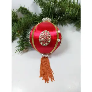 Red Vintage Beaded Pushpin Christmas Ornament