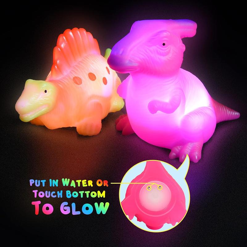 6/8/12 PCS Light-Up Floating Dinosaur Bath Toys Set, for Baby Toddler Nephew in Birthday Christmas Easter , Great Water Bathtub Shower Pool Bath Toy for Children Preschool