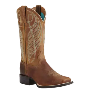 Ariat Ladies Round Up Wide Square Toe Powder Brown Boots 10018528