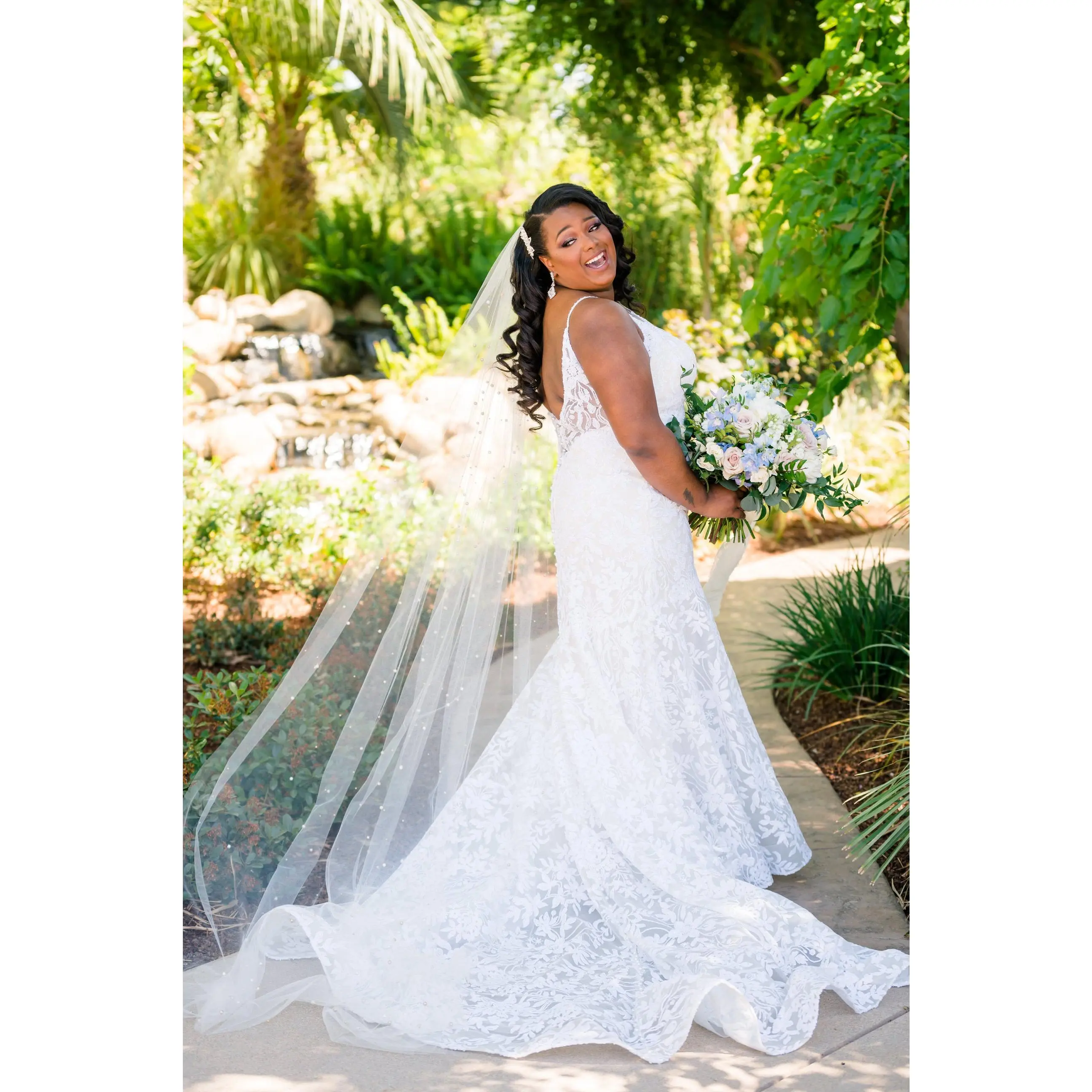 Pearl Cathedral Length Wedding Veil with Scattered Beading
