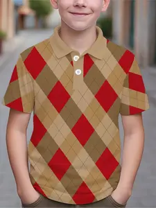 Classic British Style Plaid Colorblock Print Spring Summer College Wind Collared Polo Shirt Short Sleeve Top