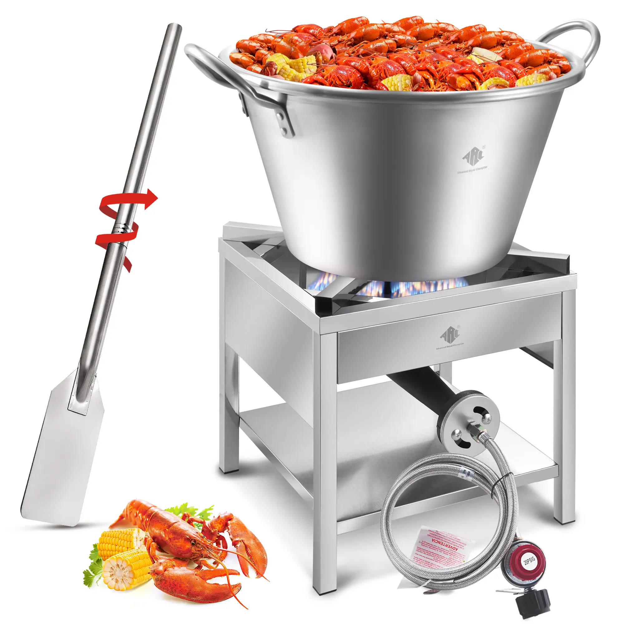 ARC 200,000BTU Stainless Steel Propane Burner with 41QT Outdoor Wok and 48" Mixing Paddle Set, 21" Heavy Duty Mexican Cazo Para Carnitas, Great for Carnitas Braising,Sea Food Boiling