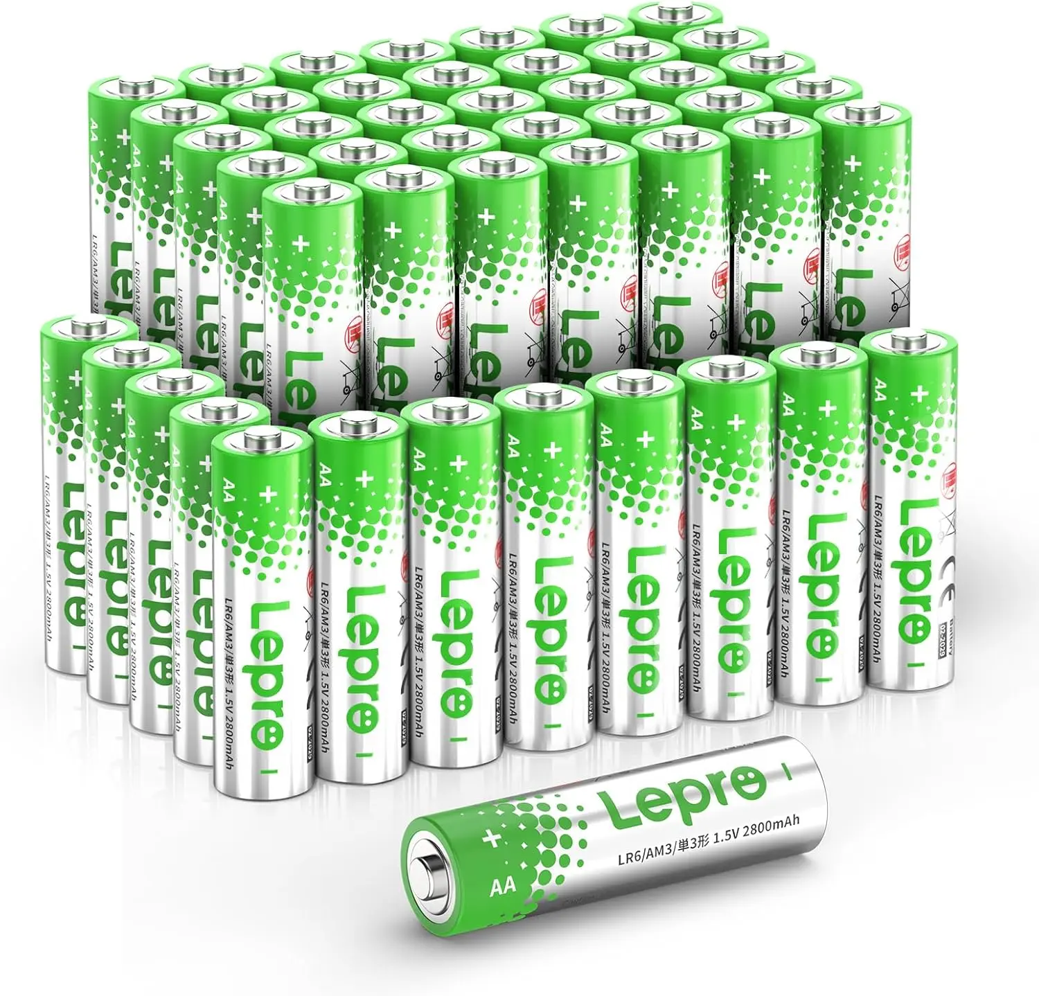 Lepro 48-Pack AA Alkaline Replacement Batteries - 1.5V 2800mAh Long-Lasting Power, Reclosable Packaging, Leak-Proof, Corrosion-Resistant, Durable, Ideal for Remotes and Home Devices