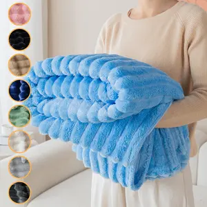 1pc striped flannel blanket, soft, comfortable and warm, suitable for beds, sofas, office napping, camping and home decoration blankets, Christmas, birthday, Thanksgiving exquisite gift blankets, multi-color optional, Soft Comfy Blanket