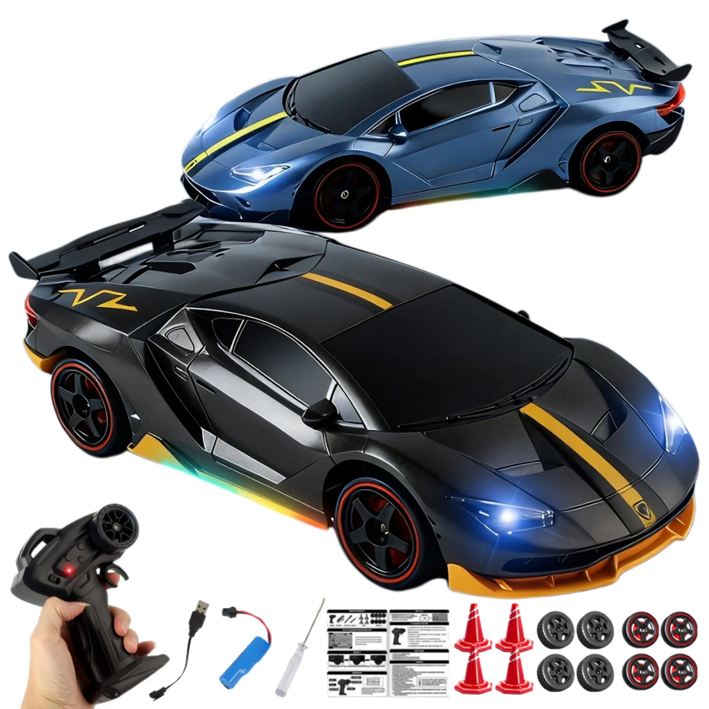 1:24 Scale High-Speed Remote Control Drift Car with Realistic Design, 6 Variable Lights, 2.4g Control, Optional Blue or, Ideal Gift for Kids 8+, Drift Rc Car Remote Controlled Car