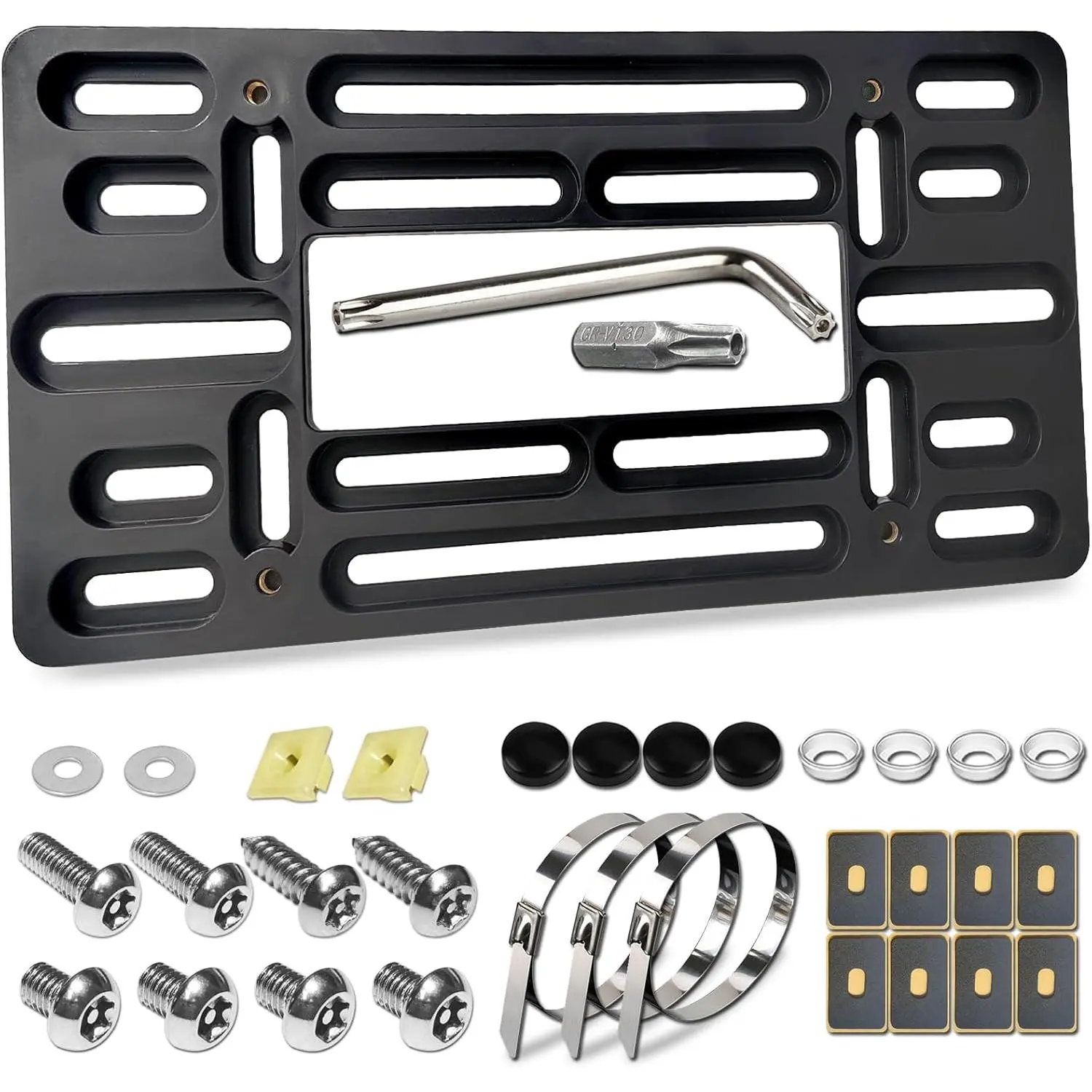 License Plate Bracket - Black Universal Front Bumper Plastic Car Tag Holder Adapter for No Drill Front Plate mount, with Anti Theft License Plate Screws Bolts&Caps, US Vehicle Truck Accessories