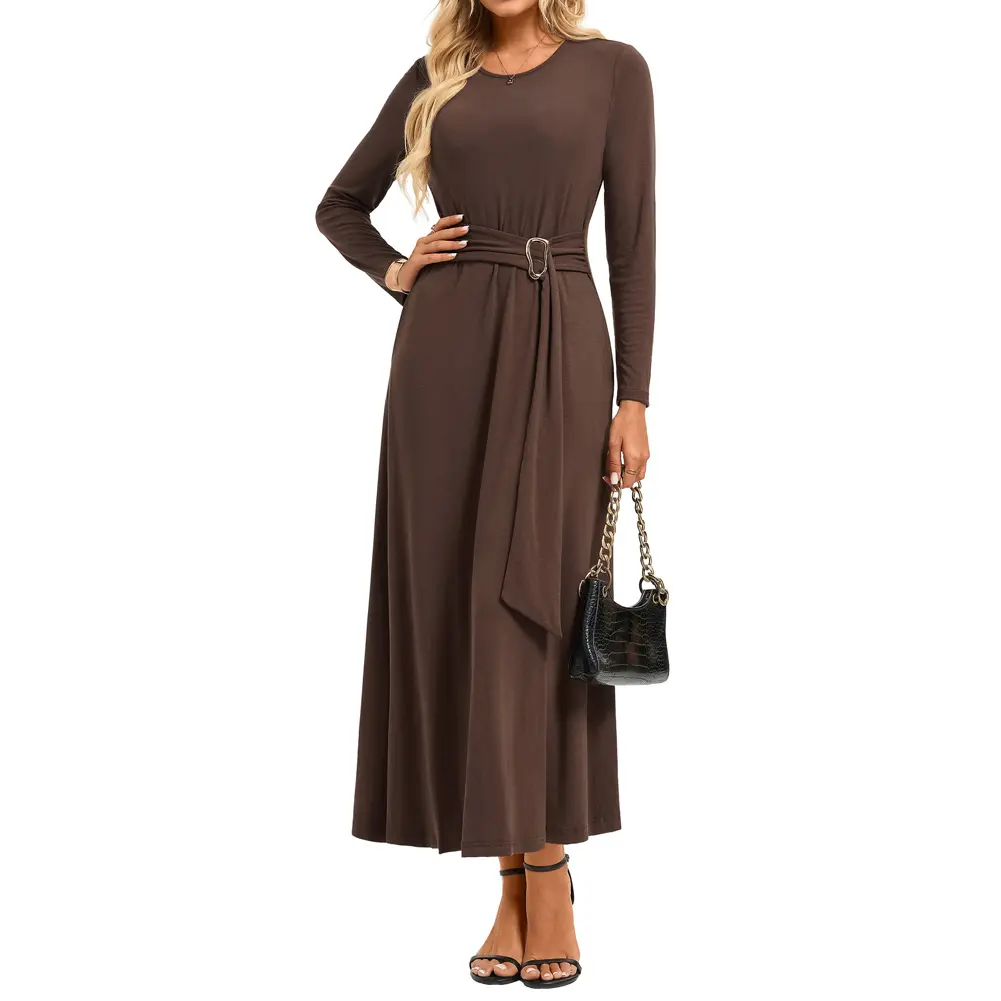 GRACE KARIN Women's Longsleeves Round Neck A-Line Maxi Dress - Casual, Elegant Formal Wear with Pockets for Ladies' Festivals