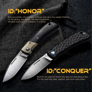 JoyRaining Folding Knife “Conquer & Honor” – Dual Outdoor Knives,D2 Steel Blade, Ebony Handles,Slip Joint,Heavy-Duty Pocket Knife for Camping,Hiking,Survival