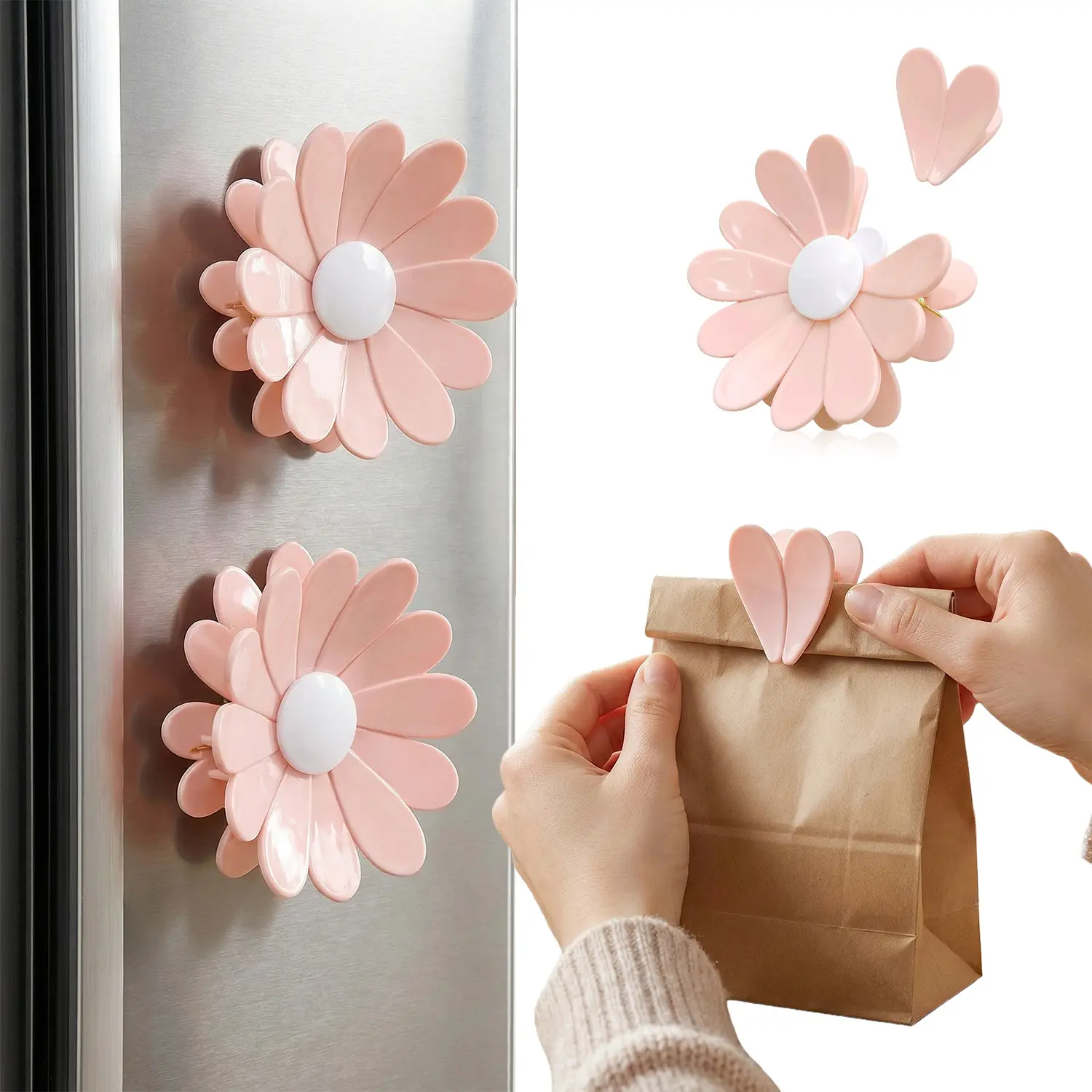 #SummerVibes Magnetic Chip Bag Clips for Fridge, Cherry Blossom Fridge Magnet, Food Storage & Office Photo Calendar Holders