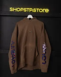 Duke of Earl Vintage Washed Black Star Frayed Ivory Fleece Hoodie