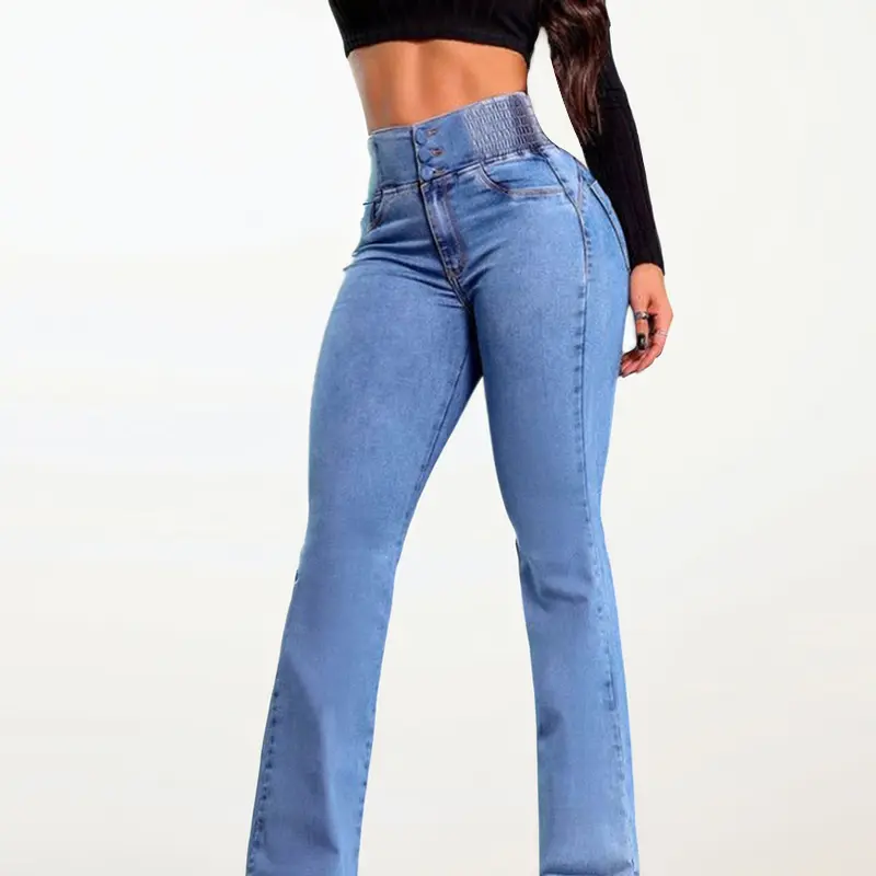 【Fallfreshness】Women's 2025 Elastic High-Waist Fitted Tie Dye Jeans - Stretch, Slightly Flared, Hip-Lifting Cut, Button Closure, Durable, H Type, Breathable 65% Cotton - Trending Vacation Outfits