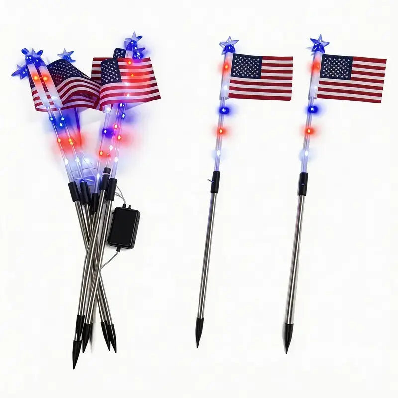 8/16-Piece Flag Light Set, 4th of July Decorations 8 Lighting Modes, 8-in-1 American Flag Solar Lights, Memorial Day Decorations Featuring Red, White, and Blue Lights for Independence Day Pathway Garden Decorations Yard Pathway
