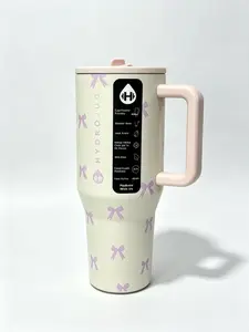 HydroJug 40oz Lavender Bow Insulated Tumbler, Double Wall Vacuum Stainless Steel Travel Mug with Handle, Leak Proof, Cup Holder Friendly, Coquette Aesthetic for Daily Use & Gifts