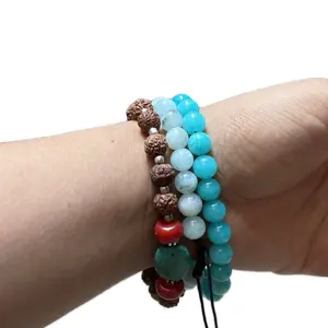 Handmade Mala bead Bracelet made in Nepal. 8-9 mm Mala Beads with Adjustable size made with seven metals.