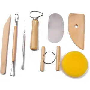 S & E TEACHER'S EDITION 8 Pcs Pottery & Clay Sculpting Tools, Double-Sided, Smooth Wooden Handles.