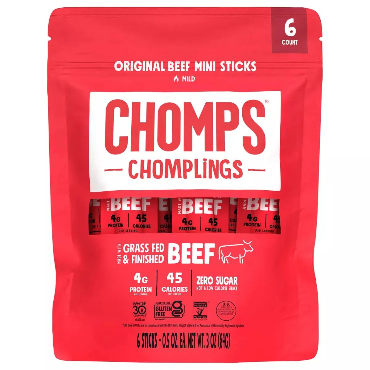 Chomps Chomplings Original Beef Mini Sticks High Protein Meat Snacks