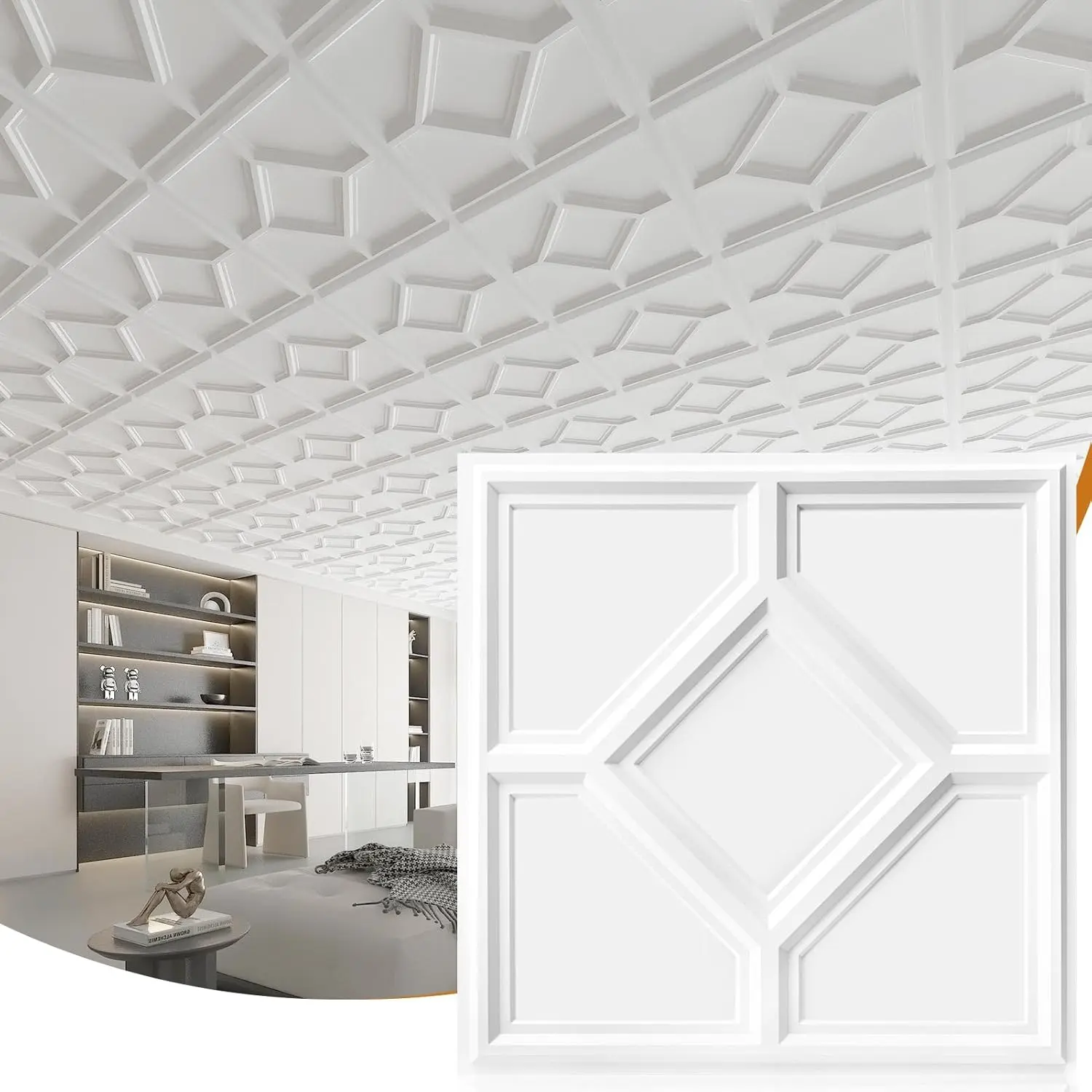 12-Pack 24"x24" Drop Ceiling Tiles, 3D Decorative Glue Up Ceiling Tiles, White