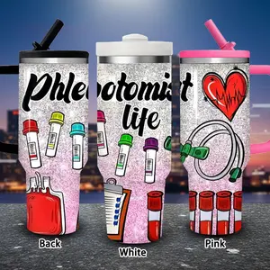 1 pc 40 oz vibrant sketch-style medical equipment phlebotomist tumbler with lid and straw, winter insulated travel mug, gift for women and men, ideal for Valentine’s Day, Easter, birthday gifts, iced/hot coffee cup