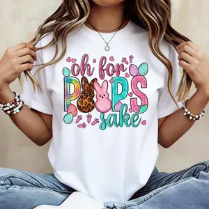 Aesthetic Easter Bunny Peeps T-Shirt | Premium 100% Cotton Heavyweight Tee | Viral 'For Peeps Sake' Graphic Apparel | Retro Colorful Easter Egg Summer Top | Soft Breathable Casual Holiday Party Gift Womenswear