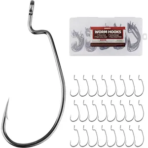 100PCS Fishing Hooks – Standard Offset & EWG Offset Worm Hooks, Multi-Size, High-Carbon Steel, Sharp Barbed Hooks for Bass, Pike, Panfish & Soft Plastics, Freshwater Fishing