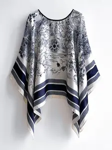 Elegant Landscape Print Shawl, Lightweight Silk Scarf for Daily Wear, Casual Fitted Design, All Seasons Accessory